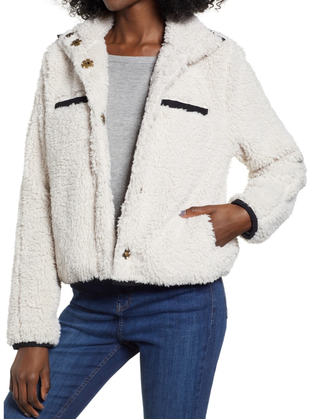 Thread & Supply Cozy Plush Fleece Ivory Jacket Size Large